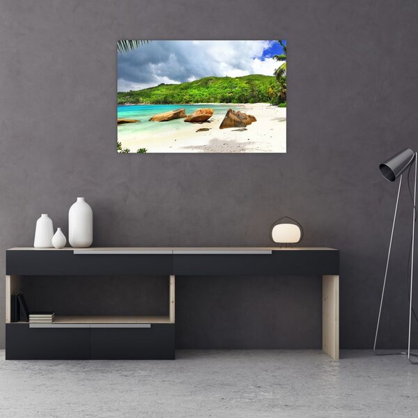 Tablou - Seychelles, plaja Takamaka (90x60 cm)