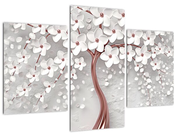 Tablou - Imaginea copacului alb cu flori albe, rosegold (90x60 cm)