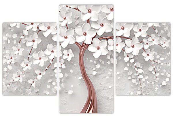 Tablou - Imaginea copacului alb cu flori albe, rosegold (90x60 cm)