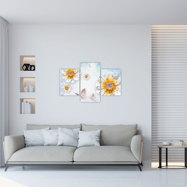 Tablou - Copoziția flori și fluturi (90x60 cm)