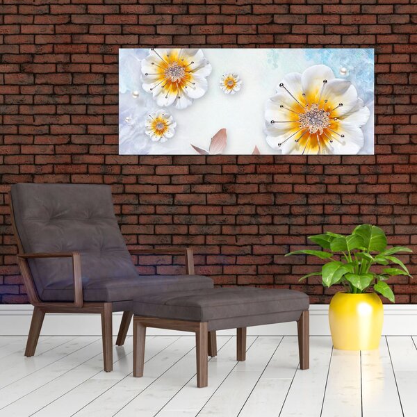 Tablou - Copoziția flori și fluturi (120x50 cm)