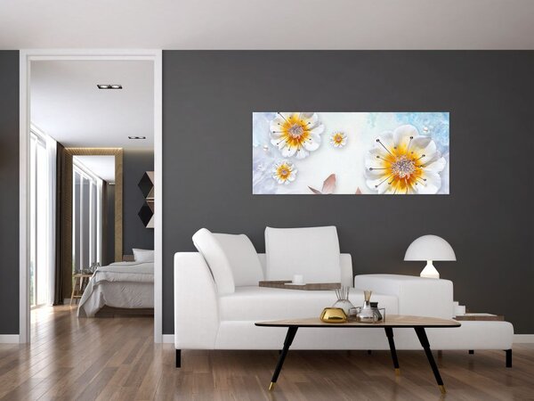 Tablou - Copoziția flori și fluturi (120x50 cm)