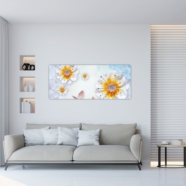 Tablou - Copoziția flori și fluturi (120x50 cm)