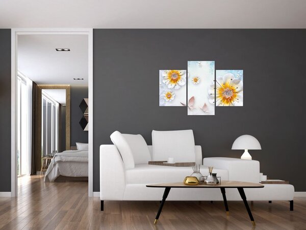 Tablou - Copoziția flori și fluturi (90x60 cm)