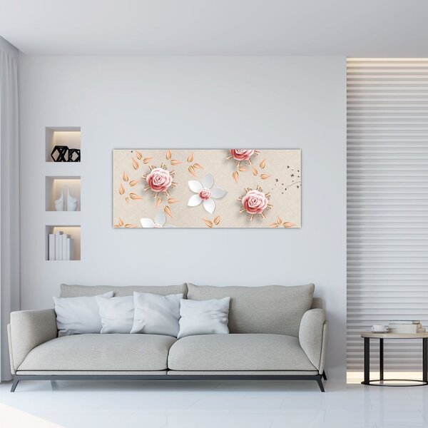 Tablou - Flori de trandafiri (120x50 cm)