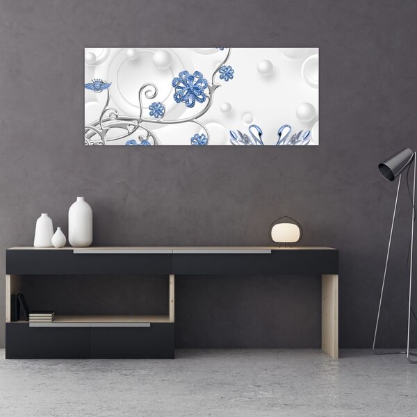Tablou - Lebede albastre (120x50 cm)