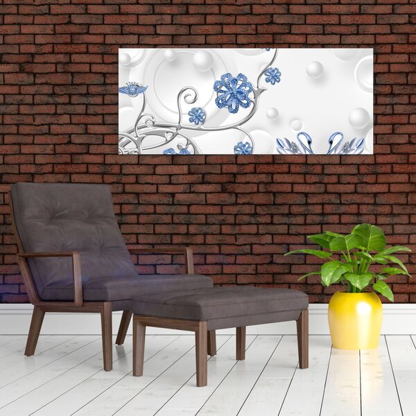Tablou - Lebede albastre (120x50 cm)