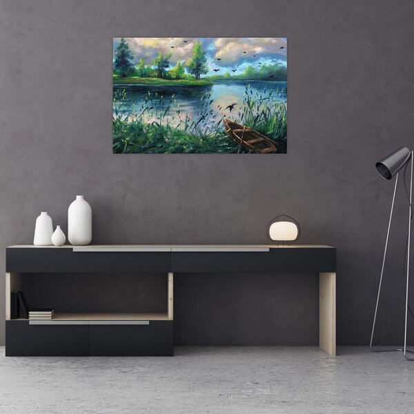 Tablou- Pictură în ulei, seară de vară lângă lac (90x60 cm)