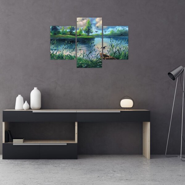 Tablou- Pictură în ulei, seară de vară lângă lac (90x60 cm)