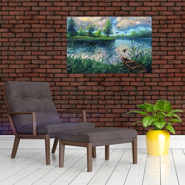 Tablou- Pictură în ulei, seară de vară lângă lac (90x60 cm)