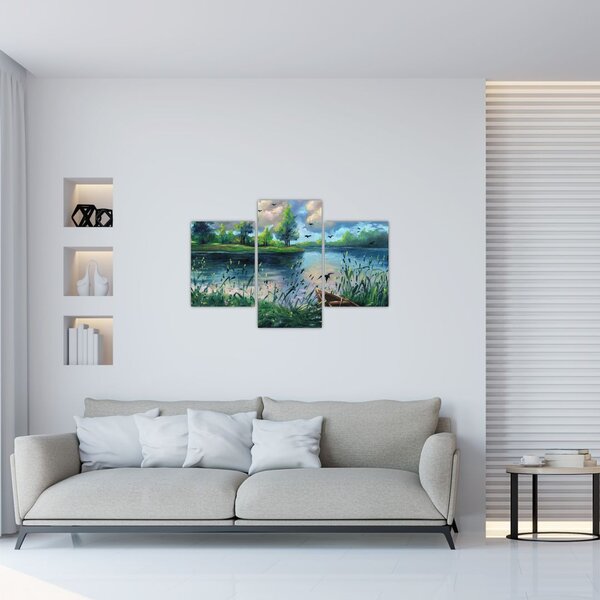 Tablou- Pictură în ulei, seară de vară lângă lac (90x60 cm)