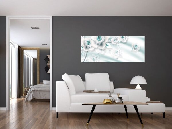Tablou - Flori de trandafir turcoaz (120x50 cm)