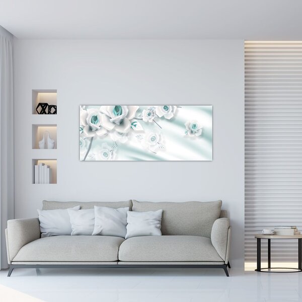 Tablou - Flori de trandafir turcoaz (120x50 cm)