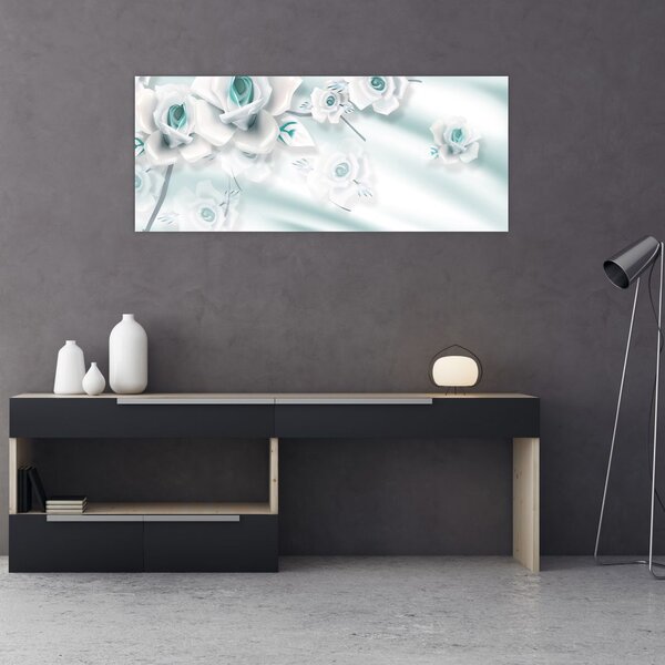 Tablou - Flori de trandafir turcoaz (120x50 cm)