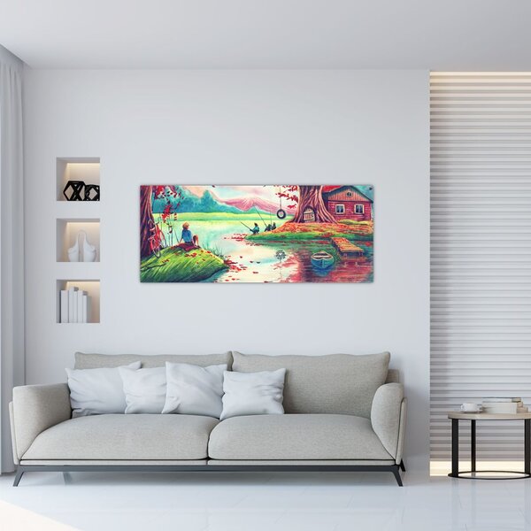 Tablou - Acuarelă, Golf într-un sat de munte (120x50 cm)