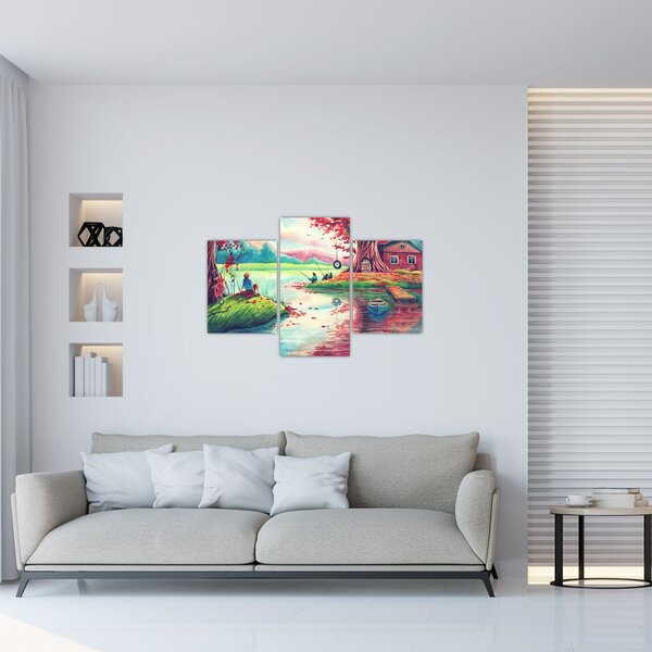 Tablou - Acuarelă, Golf într-un sat de munte (90x60 cm)