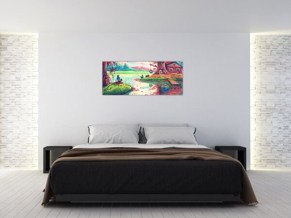 Tablou - Acuarelă, Golf într-un sat de munte (120x50 cm)