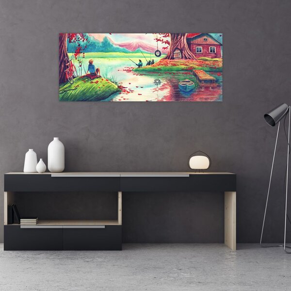 Tablou - Acuarelă, Golf într-un sat de munte (120x50 cm)