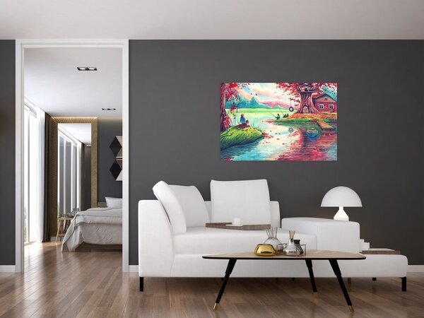 Tablou - Acuarelă, Golf într-un sat de munte (90x60 cm)