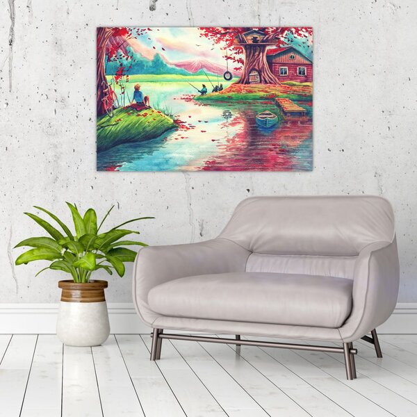 Tablou - Acuarelă, Golf într-un sat de munte (90x60 cm)