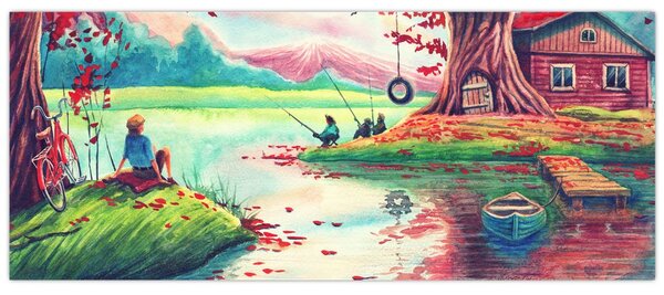 Tablou - Acuarelă, Golf într-un sat de munte (120x50 cm)
