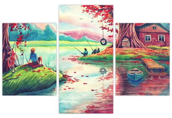 Tablou - Acuarelă, Golf într-un sat de munte (90x60 cm)
