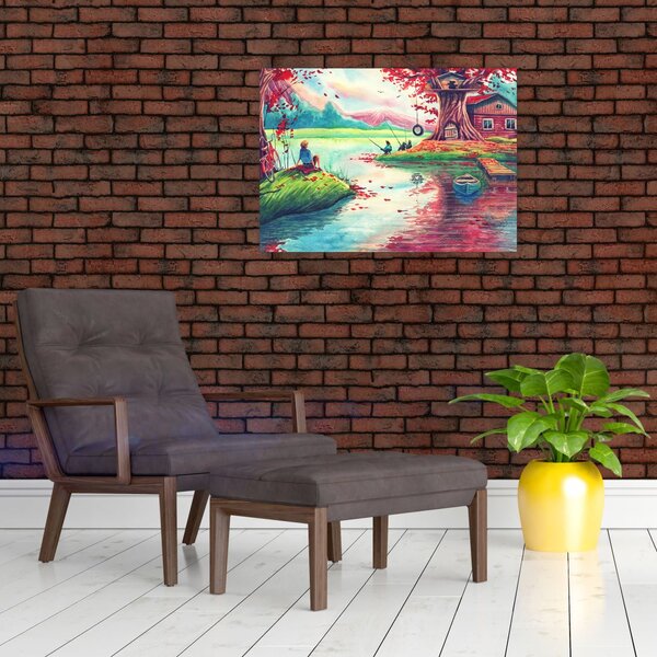 Tablou - Acuarelă, Golf într-un sat de munte (70x50 cm)