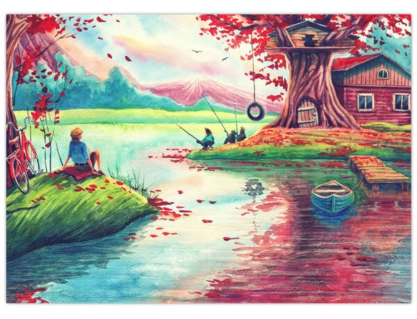 Tablou - Acuarelă, Golf într-un sat de munte (70x50 cm)