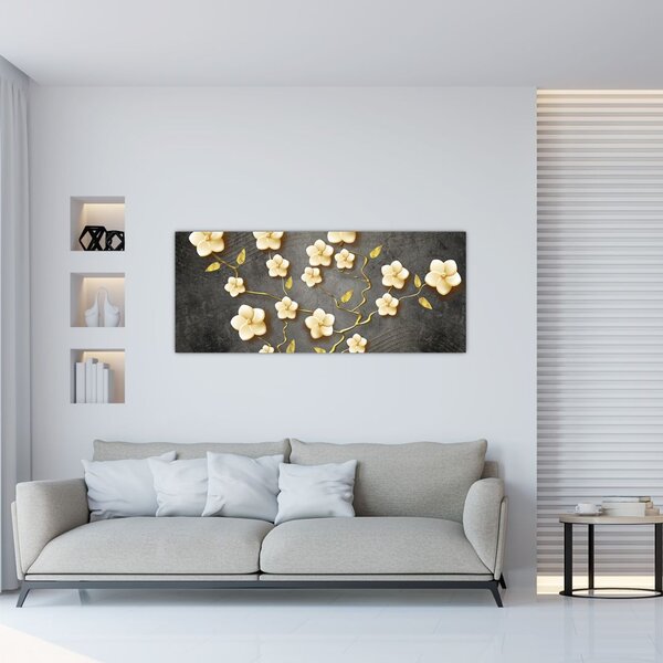 Tablou - Arbust auriu pe fundal negru (120x50 cm)