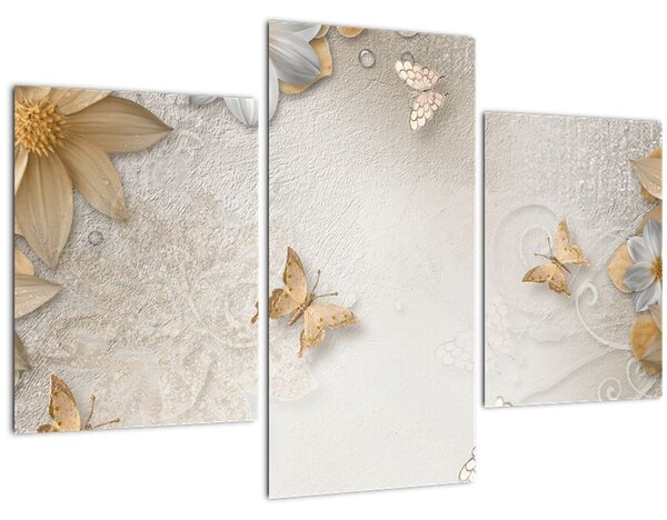 Tablou - Flori cu fluturi (90x60 cm)