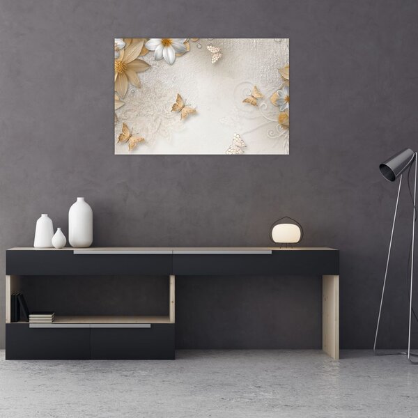 Tablou - Flori cu fluturi (90x60 cm)