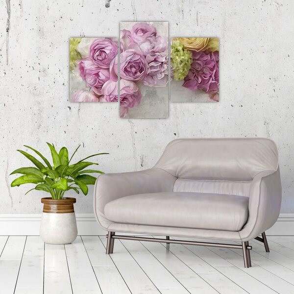 Tablou - Flori pe perete culorile pastel (90x60 cm)