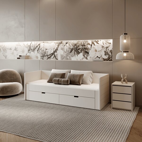 KONDELA Patul extensibil, alb, 90/180x200, ANTONY