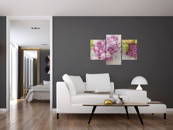 Tablou - Flori pe perete culorile pastel (90x60 cm)