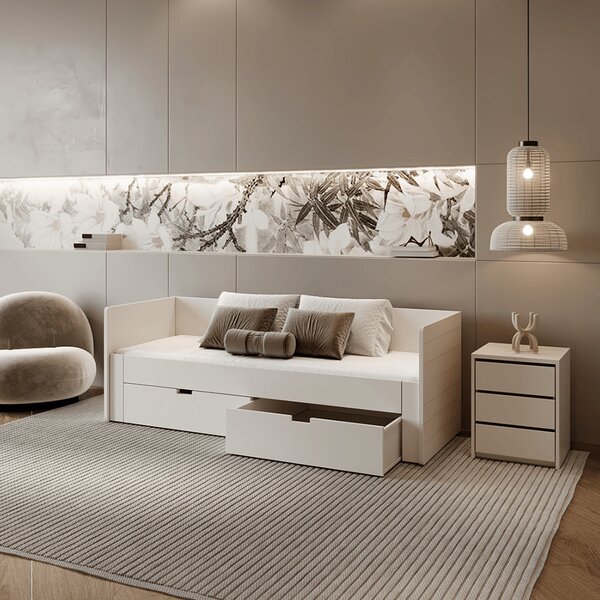 KONDELA Patul extensibil, alb, 90/180x200, ANTONY