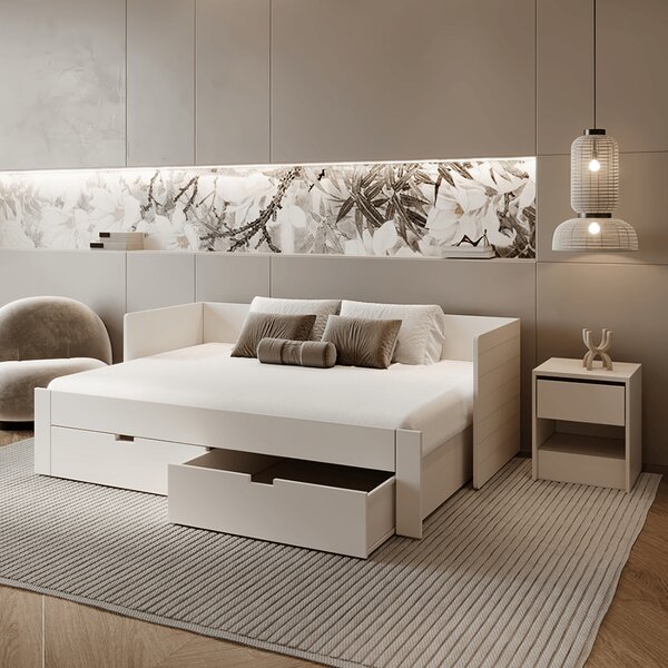 KONDELA Patul extensibil, alb, 90/180x200, ANTONY