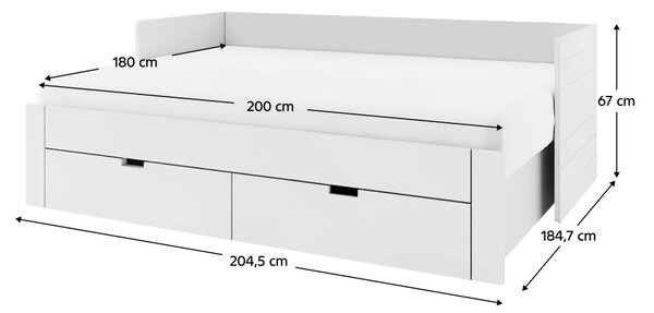 KONDELA Patul extensibil, alb, 90/180x200, ANTONY