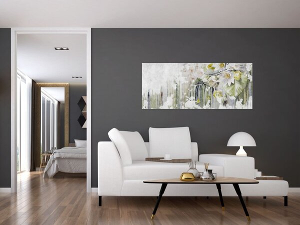 Tablou - Flori albe, vintage (120x50 cm)