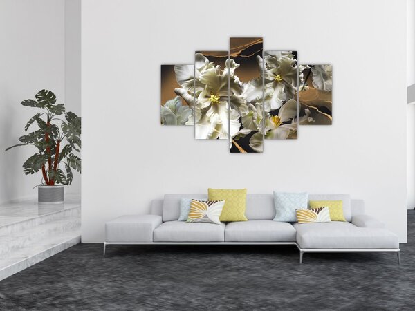 Tablou - Flori de orhidee pe fundal de marmură (150x105 cm)