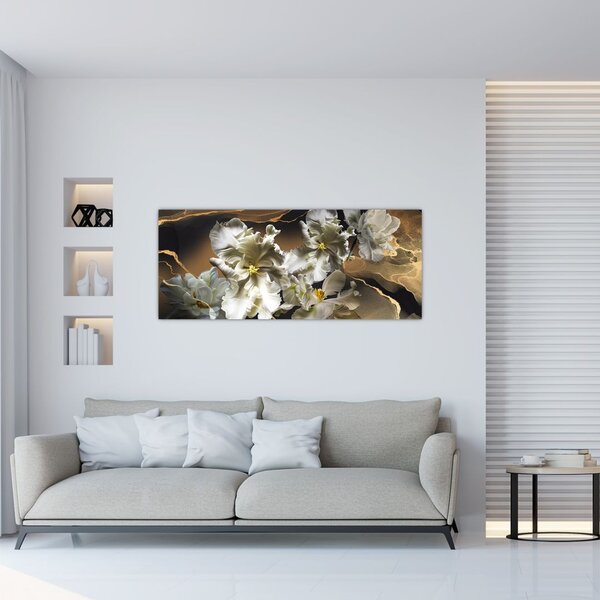 Tablou - Flori de orhidee pe fundal de marmură (120x50 cm)