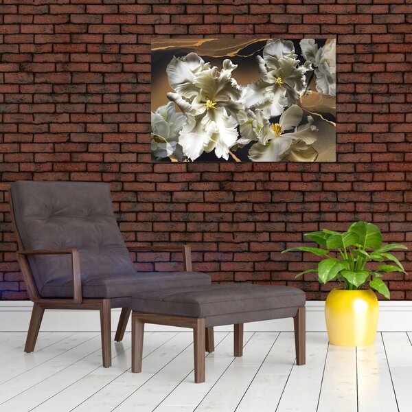 Tablou - Flori de orhidee pe fundal de marmură (90x60 cm)