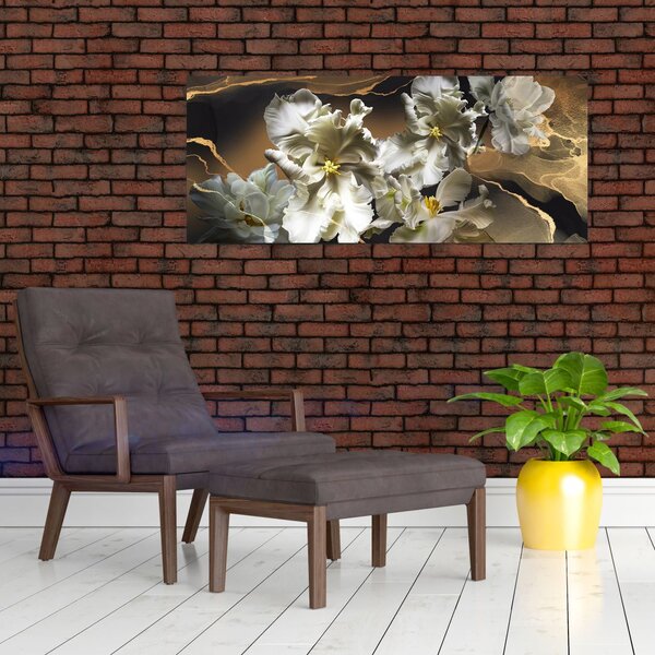 Tablou - Flori de orhidee pe fundal de marmură (120x50 cm)