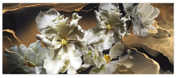 Tablou - Flori de orhidee pe fundal de marmură (120x50 cm)