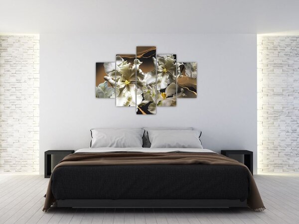 Tablou - Flori de orhidee pe fundal de marmură (150x105 cm)