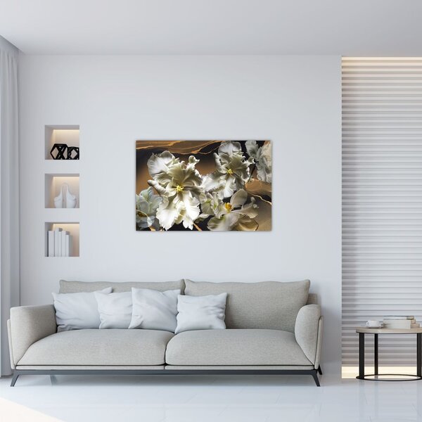 Tablou - Flori de orhidee pe fundal de marmură (90x60 cm)