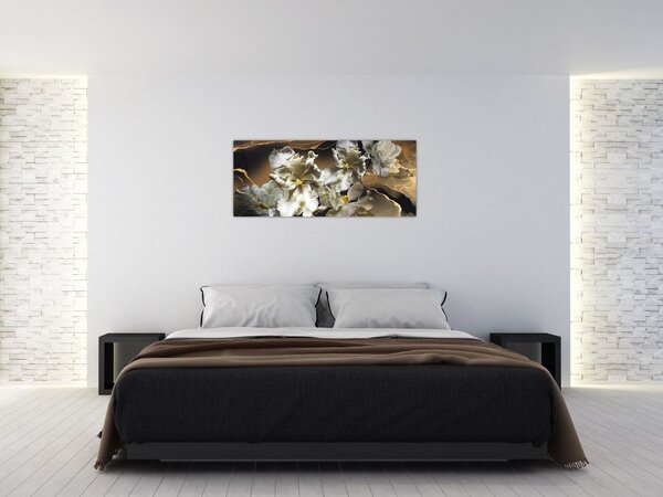 Tablou - Flori de orhidee pe fundal de marmură (120x50 cm)