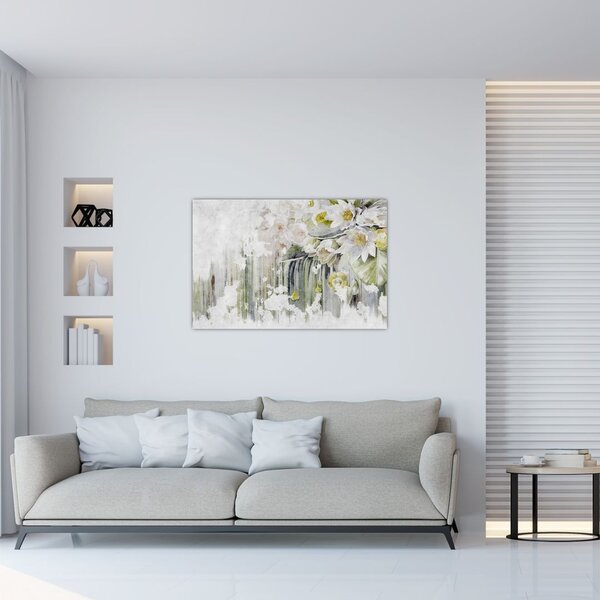 Tablou - Flori albe, vintage (90x60 cm)