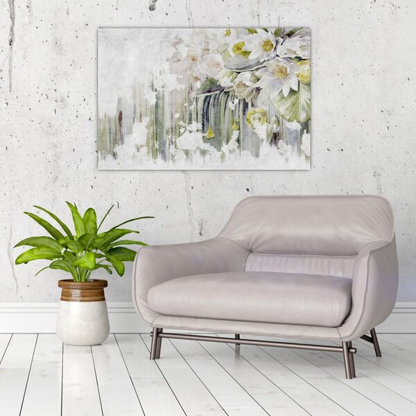Tablou - Flori albe, vintage (90x60 cm)