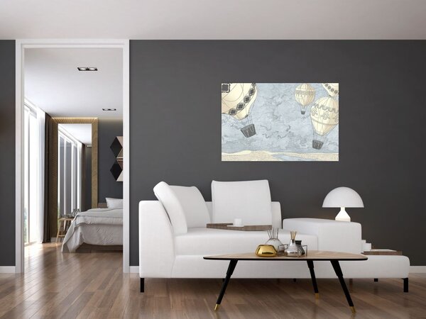 Tablou - Baloane deasupra orașului, nuanțe reci (90x60 cm)