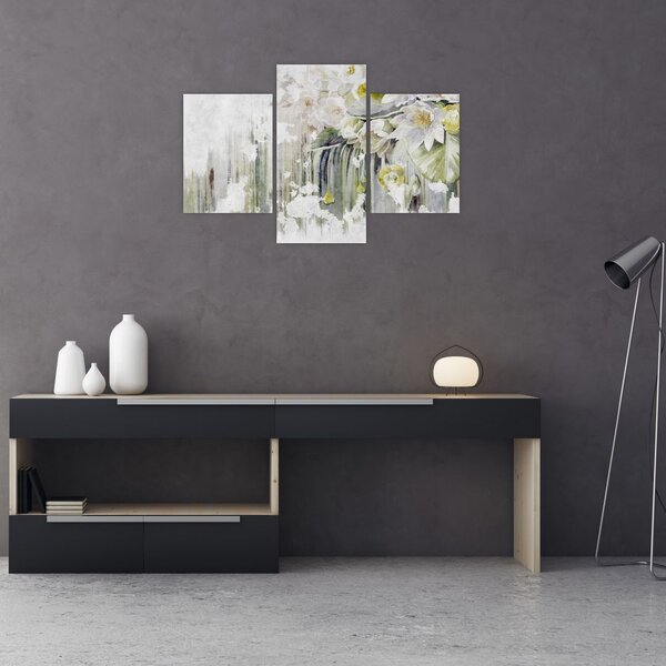 Tablou - Flori albe, vintage (90x60 cm)